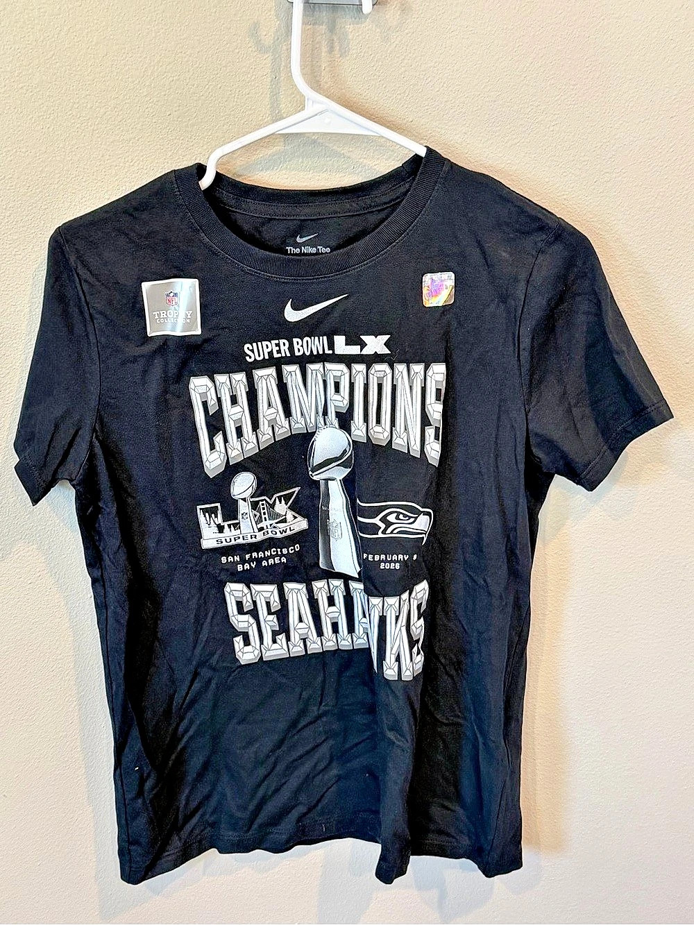 Nike Super Bowl LX Champions Seahawks T-Shirt Black Women’s Small NWOT